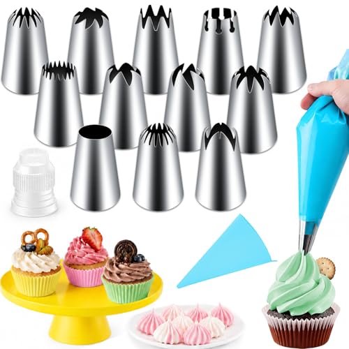 Hendiy 14pcs Large Piping Tips Set Stainless Steel