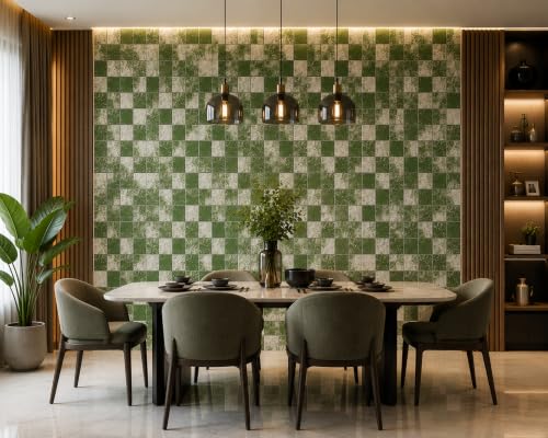 Image of Self-Adhesive PVC 3D Wall Sticker, Oil Proof & Waterproof Green Mosaic Wallpaper for Kitchen, Living Room, Wardrobe, Bedroom & Cafe Walls (60 x 200 cm, Set of 1)