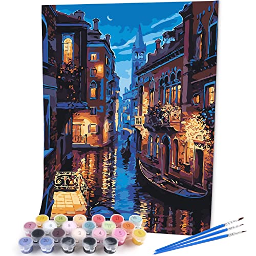 VIKMARI DIY Oil Painting Paint by Numbers Kit for Adults Painting by Numbers Kits Landscape DIY Paint by Number for Beginner Venice Night 16 x 20 inch (Without Frame)