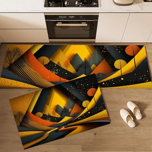 Retro Futurism Kitchen Mat 2PCS, Anti Fatigue Kitchen Rugs and