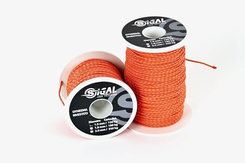 Sigalsub - Sable en dyneema revêtu, Sk75, bobine 50 m, ORANGE inserts GRIS, Ø1,5 mm (orange inserts gris)