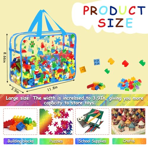 Image of 6 Packs Large Toy Storage Bags with Labels, Reusable Clear PVC Storage Bag, Travel Waterproof Organizer Bags (Blue-cute pattern)