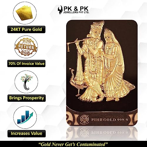 Image of Pk & Pk Jewellers Radha Krishna Ji Table Top | 24KT Gold | Carving Frame | Medium Size (For Premium Gift, Office Desk, Car Dashboard, Table Decoration)