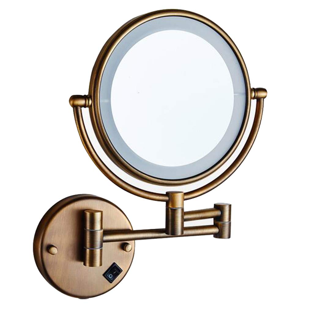 Espejo de tocador para maquillaje, espejo de belleza montado en la pared de dos caras, espejo de baño con aumento 3X, espejo cosmético giratorio extensible de 360 ° alimentado por enchufe, dorado