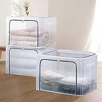新品未使用 衣類収納 収納ボックス 折りたたみ 丈夫 透明窓 大容量66L 8個 収納ボックス 衣装ケース 大容量 66L 中身が見える窓付き 折りたたみ