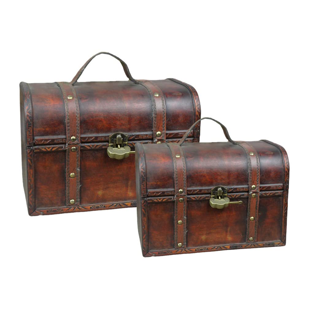CabilockCabilock 2Pcs Antique Treasure Chest Storage Chest Wood Trinket Jewelry Box for Jewelry Gift Display Storage Box Home Decor