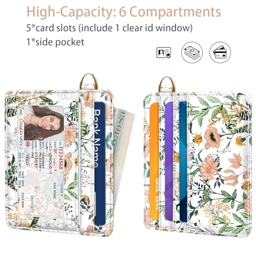 Image of Slim Minimalist Pocket Credit Card Holder Wallet Women | RFID Blocking Lightweight Thin Small Cute Card Cases, White Flowers