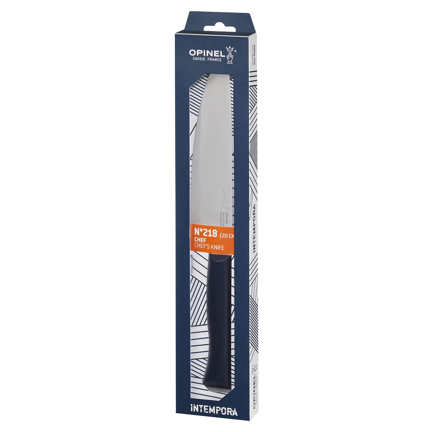 Opinel - N°218 Couteau de Chef 20 cm Intempora - pour Couper, Émincer, Hacher - Lame Inox Rigide - Manche Polyoxyméthylène Robuste - Fabrication Française