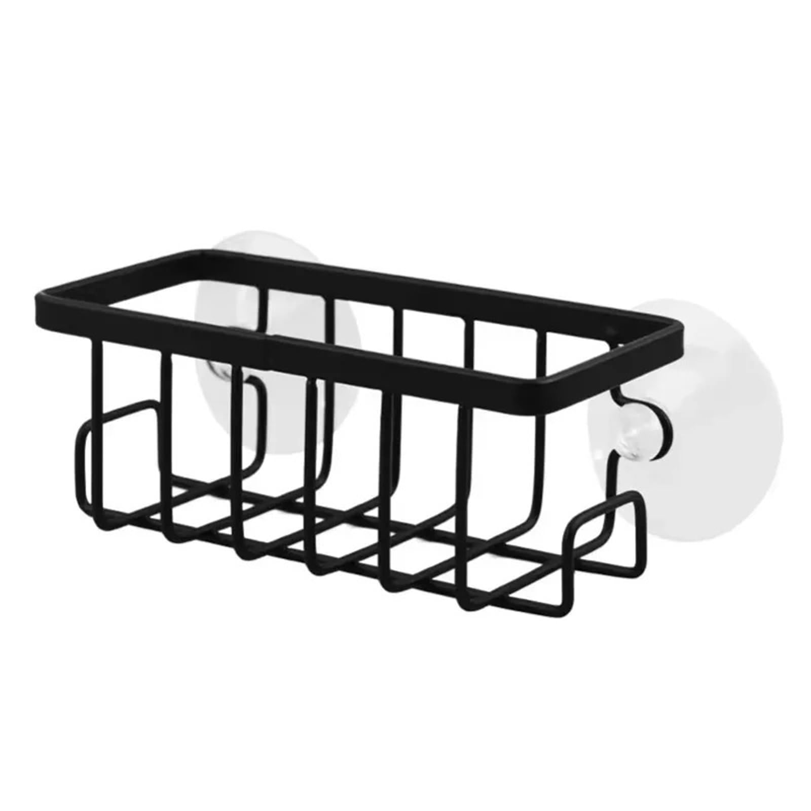 DSFVERVD Drain rack Home With Hook Draining Durable Soap Black Kitchen Sink Scrubber Countertop Sponge Holder Hollowed Suction Cup Caddy Organizer