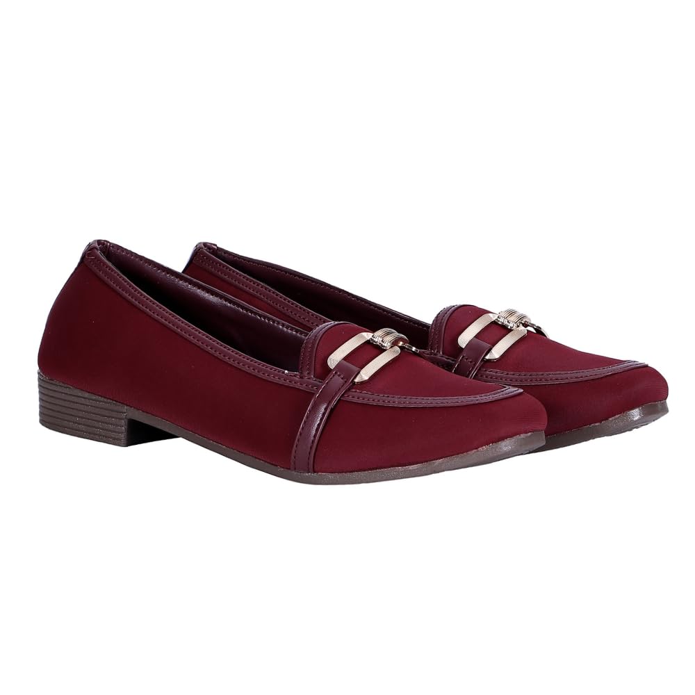 pluxh Women's Classic Loafers with Metallic Buckle-picture-12