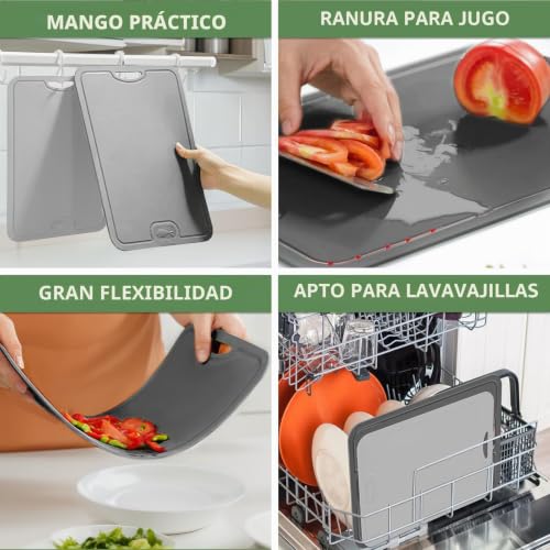 Tablas de cortar flexibles de TPU Gintan resistentes a los arañazos y con mango ergonómico 6
