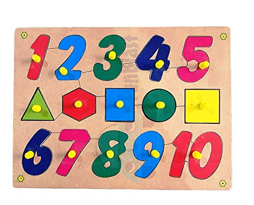 Image of FunBlast Educational Wooden Cute Shapes and Number Board for Kids Jigsaw Puzzle Board for Kids with Knobs, Wooden Board Tray Educational Learning Toy for Kids|Girls|Boys Size- 30 X 22 cm
