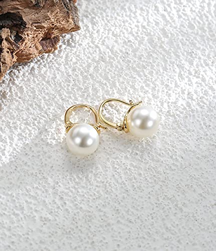 Image of 14K Gold /White Gold Plated Minimalist Pearl Hoop Earrings,Huggies Dangle Earrings Jewelry