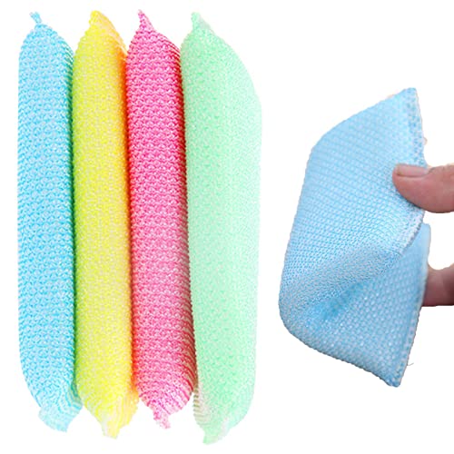 Theaceae Esponja de limpieza - Esponja para la limpieza de la cocina de doble cara | 4 esponjas abrasivas de doble cara para usos pesados, esponjas antiarañazos perfectas para la limpieza del hogar