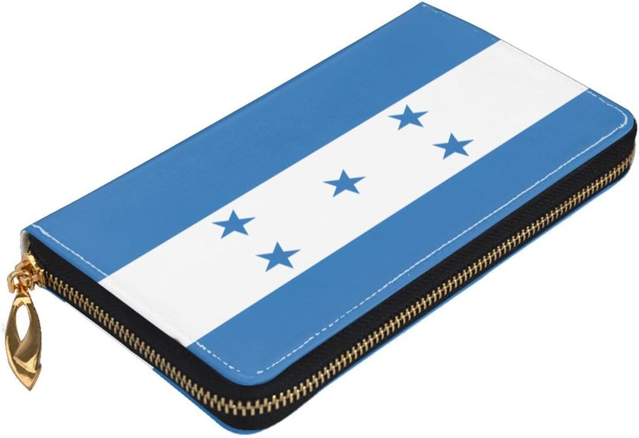 Flag of Honduras Long Zip Around Wallet for Women, Large Capacity RFID Leather Wristlet Wallet with 12 Card Slots Coin Purse, Fashion Clutch Purse with Wrist Strap