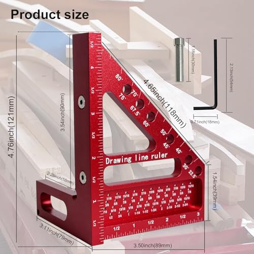 3D Multi-Angle Measuring Ruler, Carpenter Square Protractor 22.5-90 Degree with Position Pin, Aluminum Alloy Miter Triangle Ruler Layout Measuring Tools, Woodworking Tool (Inch) - Image 2