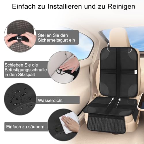 Ezilif Kindersitzunterlage 2 Stück ISOFIX geeignete Sitzschoner Auto Kindersitz, mit Anti-Rutsch Funktion Autositzschoner, Autositzauflage Sitzschutz (Schwarz)