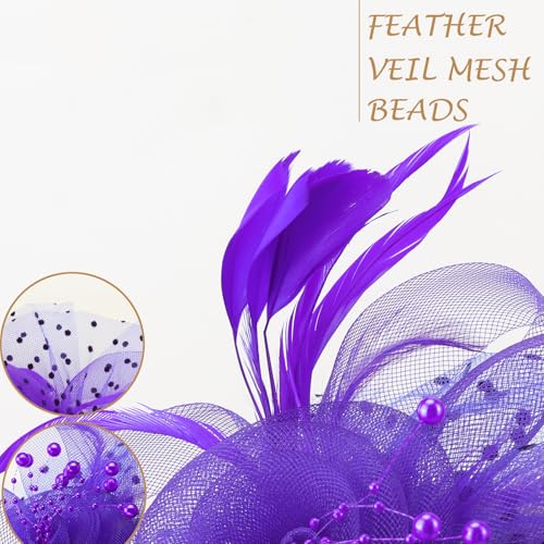 Image of DRESHOW 1920s Vintage Fascinators Hat for Women Veil Mesh Tea Party Derby Hat Bow Satin Gloves Pearl Jewelry Set for Cocktail