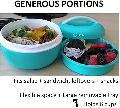 Salad Container Bento Bowl for Lunch | Lunch-Box To-Go Containers for Adults Kids | Meal Prep Kit with Lid Fits Big Salads for Women, Teens | Utensils Dressing Cup BPA-Free, Blue