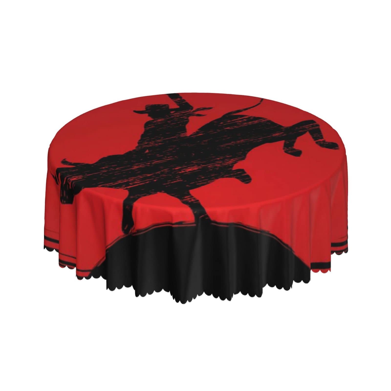 Lsjuee Cowboy Bullfighting Western Black Round Tablecloth 60 Inch Printed Washable Tablecloth for Dining Party Holiday Fall Home Decorative