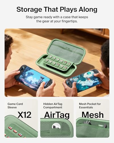 Image of Belkin Nintendo Switch 2 Case, Travel Bag w /AirTag Holder & Storage Pocket for Up to 12 Game Cards - Portable, Lightweight Carrying Case w /Hard Shell, Soft Interior, Switch 2 Accessories - Sage