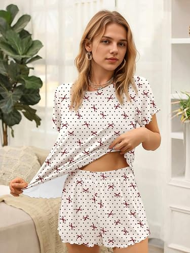 Image of Ekouaer Womens Pajamas 2 Piece Ribbed Knit Pjs Short Sleeve Sleepwear Set Summer Soft Pajamas Set Casual Lounge Sets