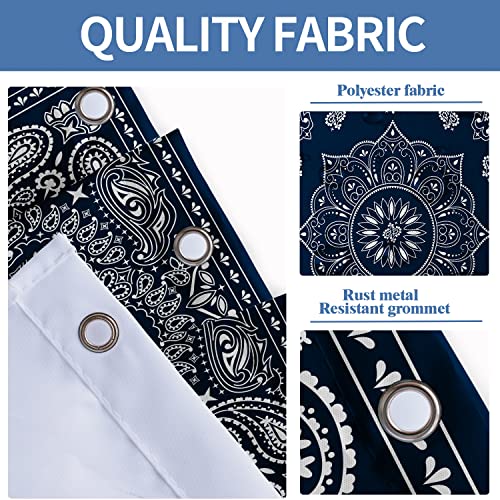Aatter Navy Blue Shower Curtain Dark Bandana Paisley Mandala Flower Floral Southwestern Royal Home Bathroom Decor Bathtub Set, 60X72, Boho #TOP2