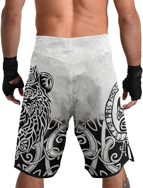 Viking Men's Fight Short MMA BJJ Training No Gi Grappling Shorts Trunks Fight Wear with Drawstring