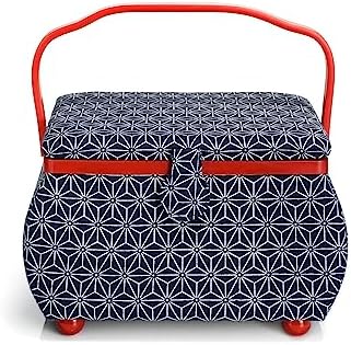 Prym Large Curved, Navy & Red Geometric Sewing Basket, One Size