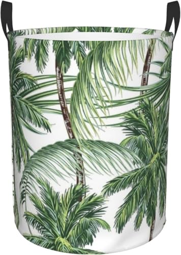 ランドリーバスケット大容量 洗濯かご 防水 ヤシの木と熱帯の葉 収納かご 洗濯物入れ 収納ボックス 折り畳み 大容量 雑貨 おもちゃ収納バッグ 寝室、洗濯室、 キャラクター かわいい 円型 M