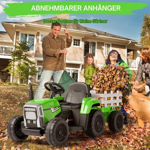 LALAHO Traktor mit Anhänger,Kinder Aufsitztraktor mit LED Lichtern,Musik,Hupe & USB Funktionen,abnehmbarem Anhänger