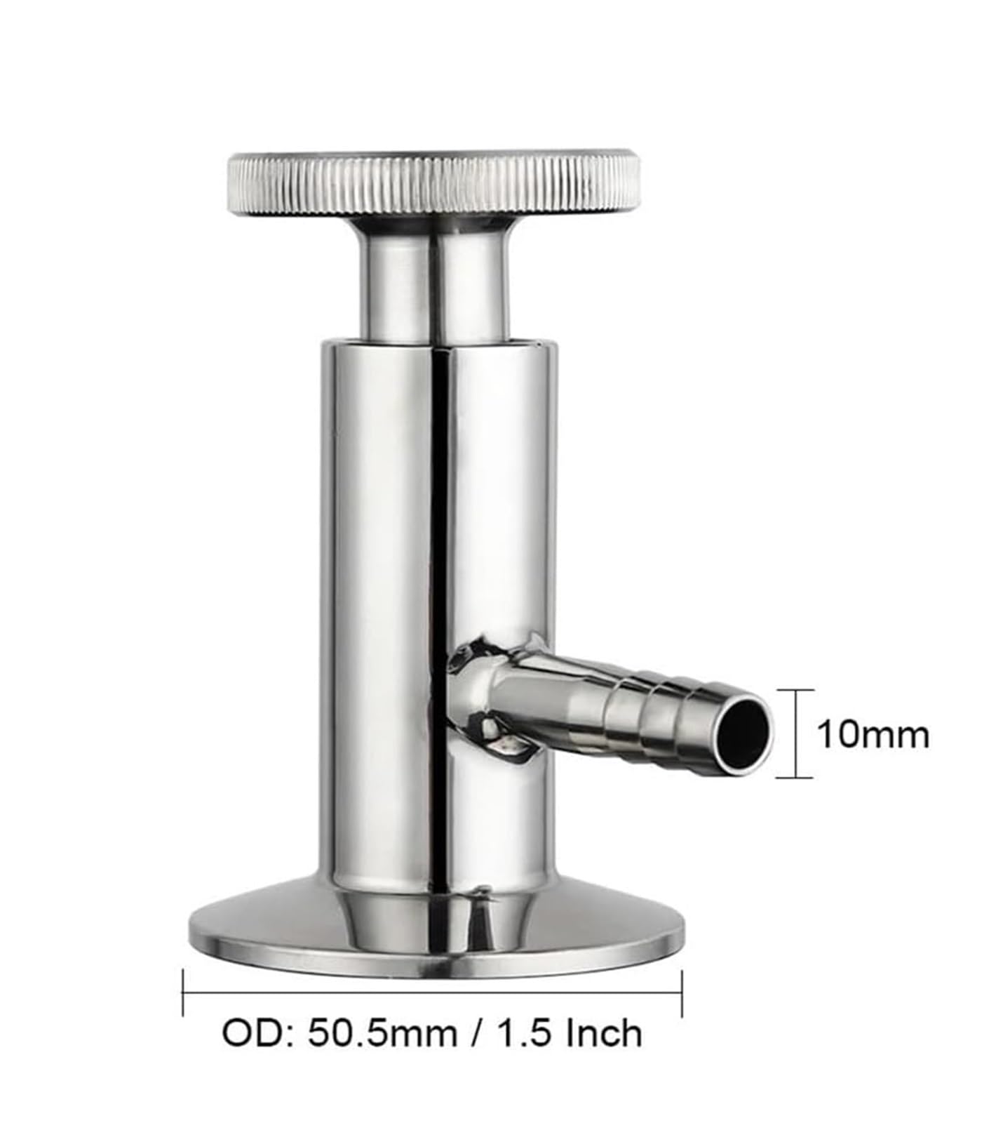 Sanitarny zawór do pobierania próbek Tri Clamp, igła tulejkowa 1,5 cala, średnica zewnętrzna 50 mm z zaczepem węża 10 mm, złączka rurowa do zastosowań w żywności i napojach