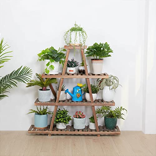 Unho Triangle Shape Plant Stand: A Frame Potted Flower Rack With 4 Tier Display Shelves Funtional Large Wooden Storage Holder For Patio Garden Yard Lawn Home Living Room Decor #TOP1