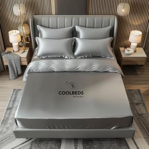 Image of COOLBEDS Satin Bedsheet for Single Bed - Elastic Fitted With 2 Pillow Covers - 400 Thread Count - 190 x 96cms (Silver Grey)