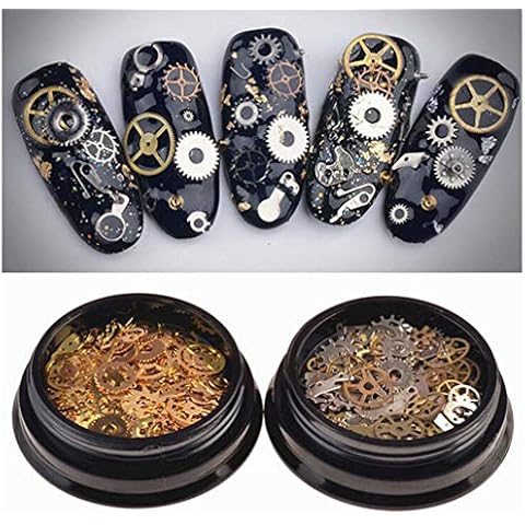 XINGZI 2Box (200-300PCS) Mixed Pattern Ultra-thin 3D Metal Steampunk Gears Charms DIY Pendant Clock Watch Wheel Gear Nail Studs Nail Art Decorations Alloy Manicure DIY Nail Tips Accessories Cover