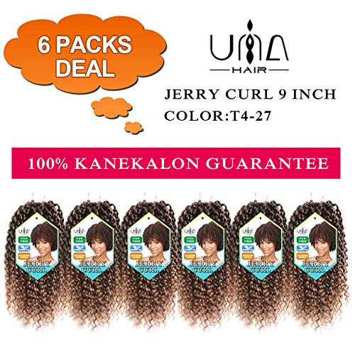 UNA 9inch Jerry Curl Crochet Hair Ombre Marlybob Crochet Braids Short Afro Kinky Curly Braiding Hair (6Pcs, T1B-27)