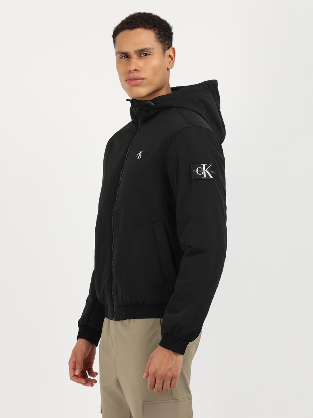 Calvin Klein Jeans Męskie kurtki Harrington z podszewką z kapturem, Ck czarny, XXL