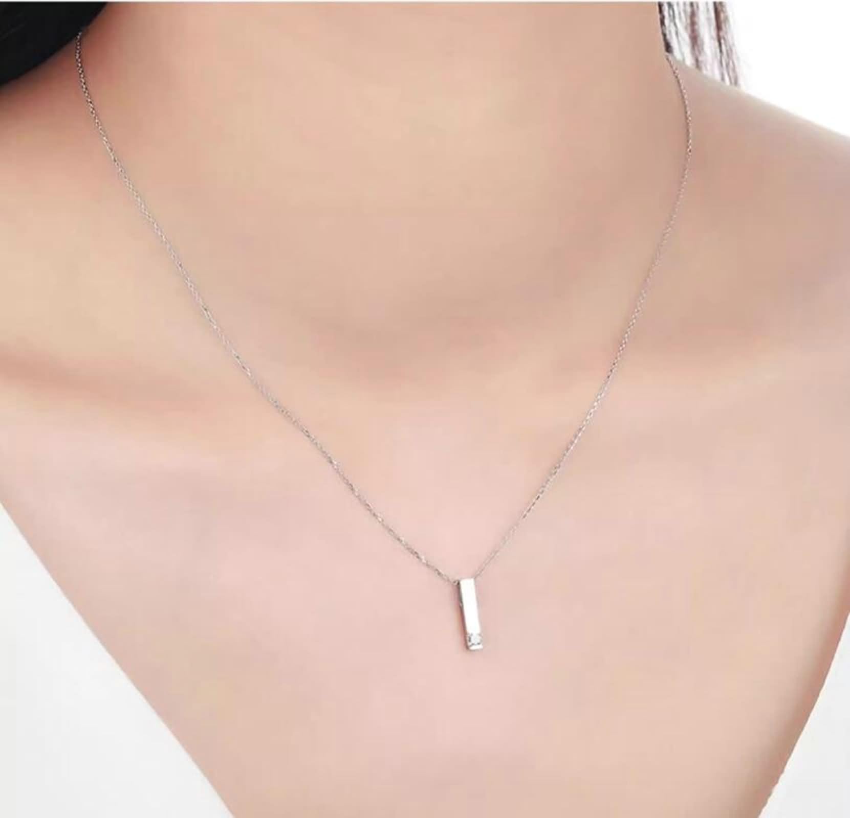 Damski łańcuszek z wisiorkiem, damski łańcuszek z diamentem o szlifie księżniczki, 0,07 ct, białe złoto/platyna