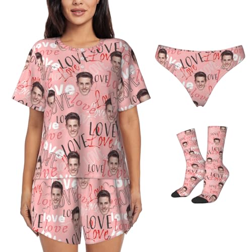 Bulk Custom Short Pajama Set with Face Your Design Here Casual Personalized Short Pajamas Gifts Fashion Custom Pajamas with Photo Customizable Face Pjs Set Large