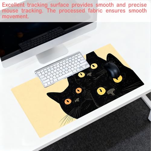 Image of Nuxovilar 11.8x31.4 Black Cat Trio Gaming Mouse Pad | Large black cat trio mouse pad for home and office. Durable polyester gaming mat for feline enthusiasts.