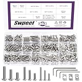 Swpeet 363Pcs M3 M4 M5 Nickel Plated T Nuts Screw with Hex Wrench Assortment Kit, T Slot Nut Hammer Head Fastener, Button Head Hex Socket Head Cap Bolts for 2020 Series Aluminum Profile Groove