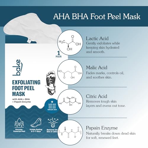 Image of BAKE AHA + BHA Foot Peeling Mask | Reduces Dry Skin & Hard Calluses| Exfoliates,Moisturizes & Hydrates Feet | Nourishing Foot Mask | Fits Like Socks | For Men & Women