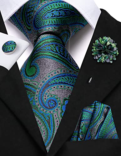 Image of Hi-Tie Men's Silk Ties Formal Woven Classic Necktie Pocket Square Cufflinks Lapel Pin Set Wedding Business