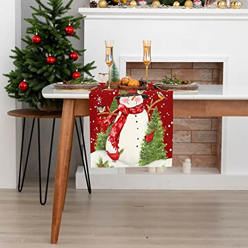 Snowman Birds Christmas Table Runner 13 X 72 Inch Merry Christmas Table Runners Seasonal Winter Xmas Holiday Kitchen Dining Table Decoration For Indoor Outdoor Home Party Decor #TOP3
