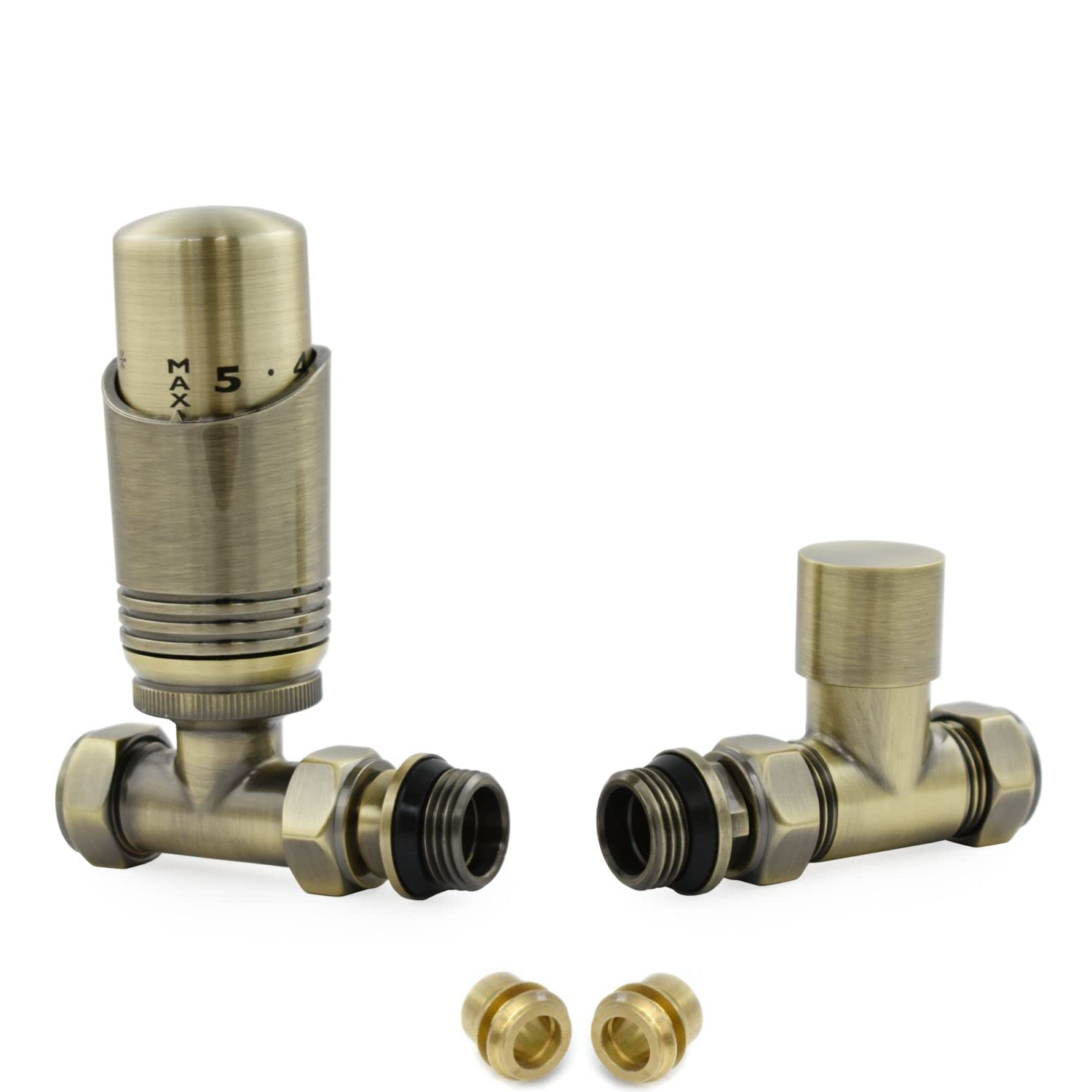 Hot Flow Antique Brass | Cascade Modern Straight Trv Thermostatic Radiator Valve 10Mm Compression (Antique Brass)