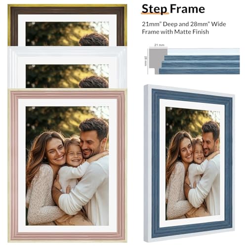 Image of Art Street Engineered Wood Boulevard Premium 3D Wall Rectangular Photo Frame Set of 11 PCS Picture Frames for Wall Hanging (8x10 inch-3 pcs), (6x8 inch-8 pcs) Step - Blue