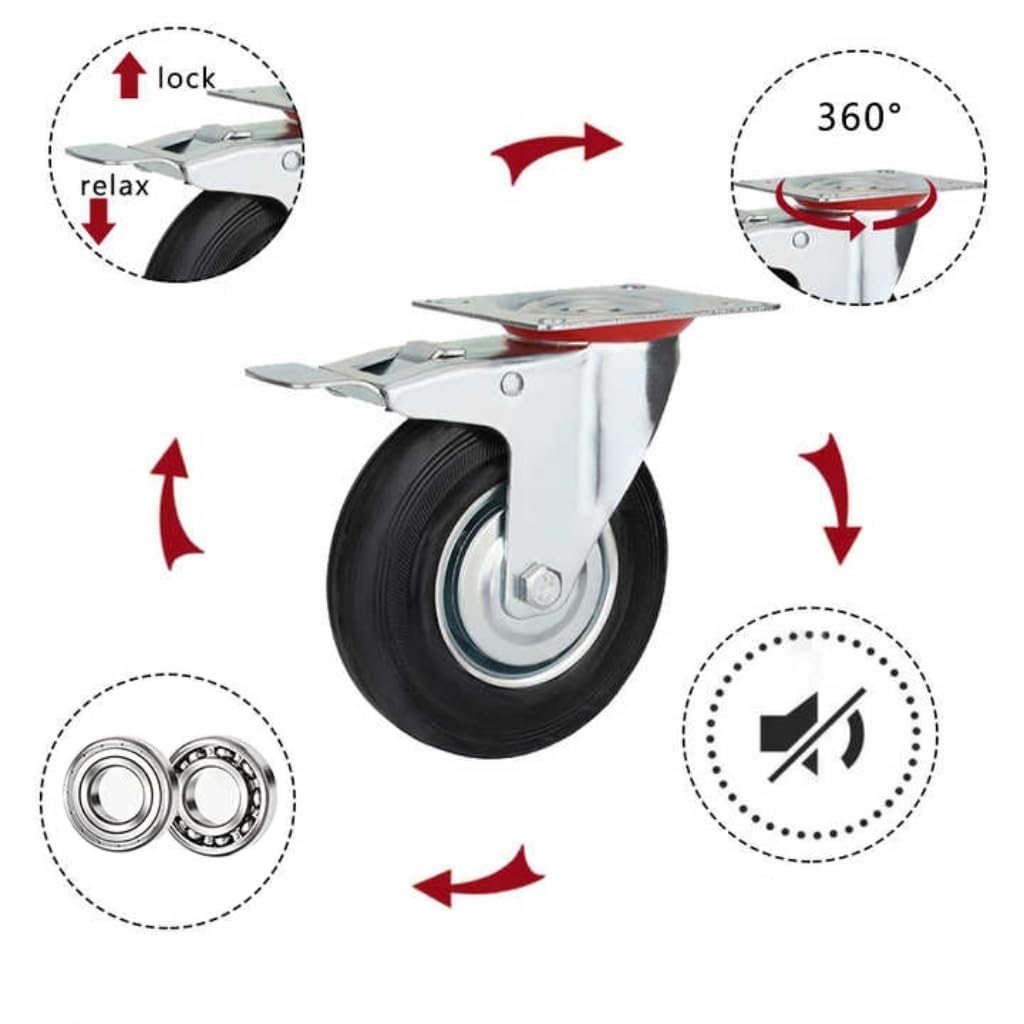 Cavalletti Da Lavoro In Legno Set Di 4 Rotelle Girevoli Con Freno - 2 Girevoli E 2 Fisse, Carico Max 700 Libbre L'una, Per Scatole Degli Attrezzi 4 Ruote Carico 700 Lb - Foto 10