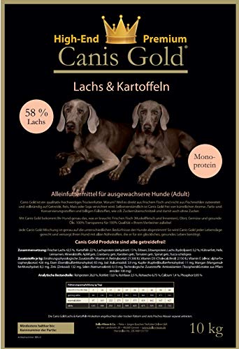 Canis Gold 10 kg Adult 58% Lachs + Kartoffel (Monoprotein) getreidefreies Super Premium Hunde Trockenfutter