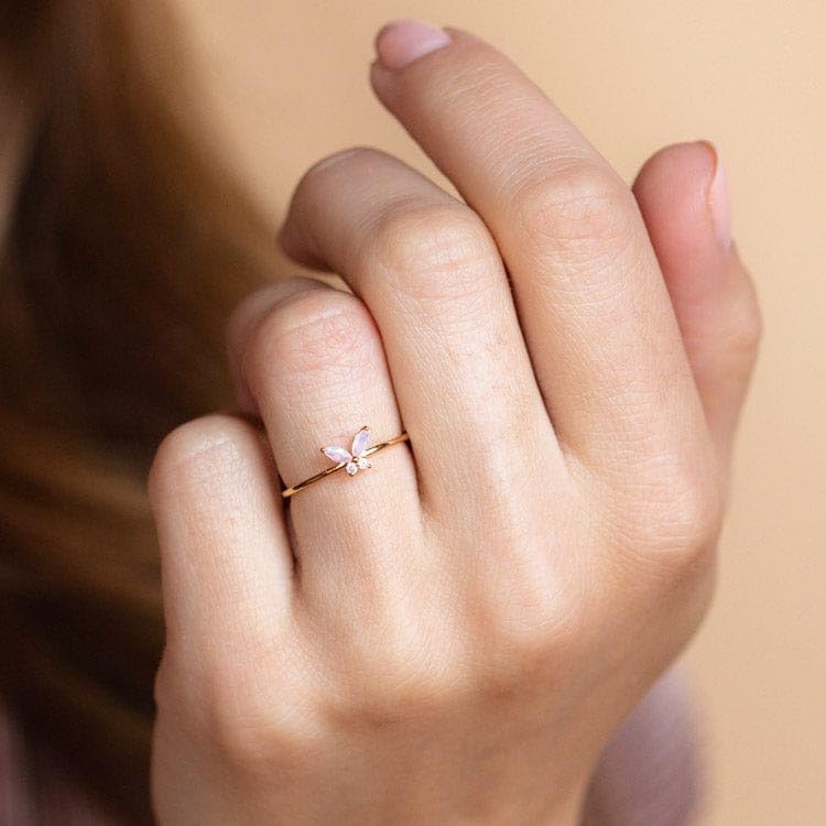 Butterfly Ring in Sterling Silver • Dainty Diamond Promise Ring • Minimalist Crystal Butterfly Jewelry • Butterfly Stacking Ring • Best Friend Gift2