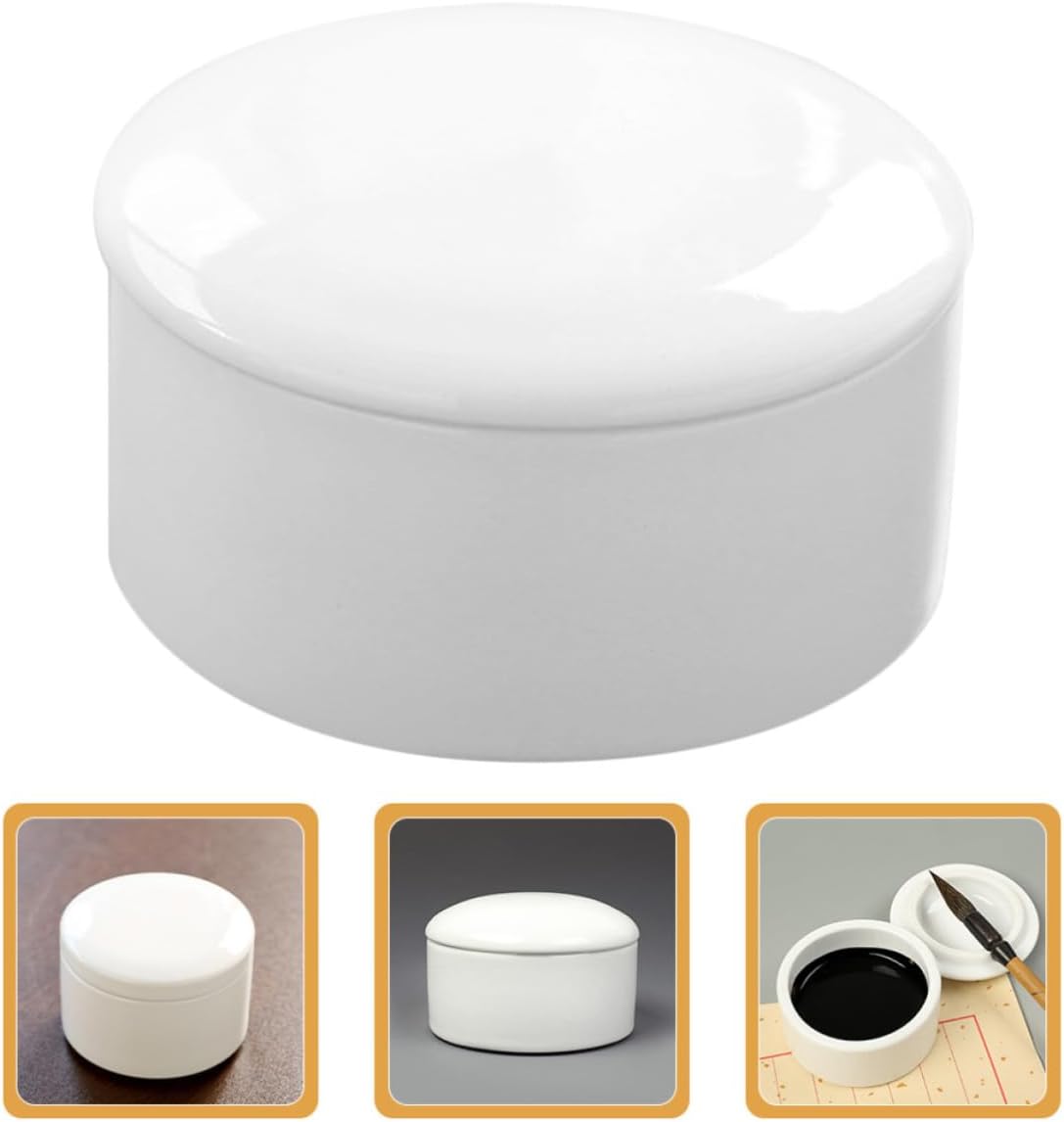 MAGICLULU Lidded Ceramic Chinese Inkslab for Writing and Ink Grinding, Lightweight White Inkstone with Creative Appearance, Sauce Dish for Calligraphers and Beginners